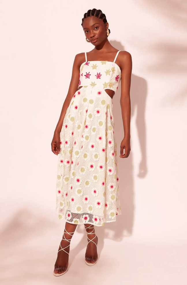 VESTIDO MIDI GUIPIR RELIEVE BORDADO