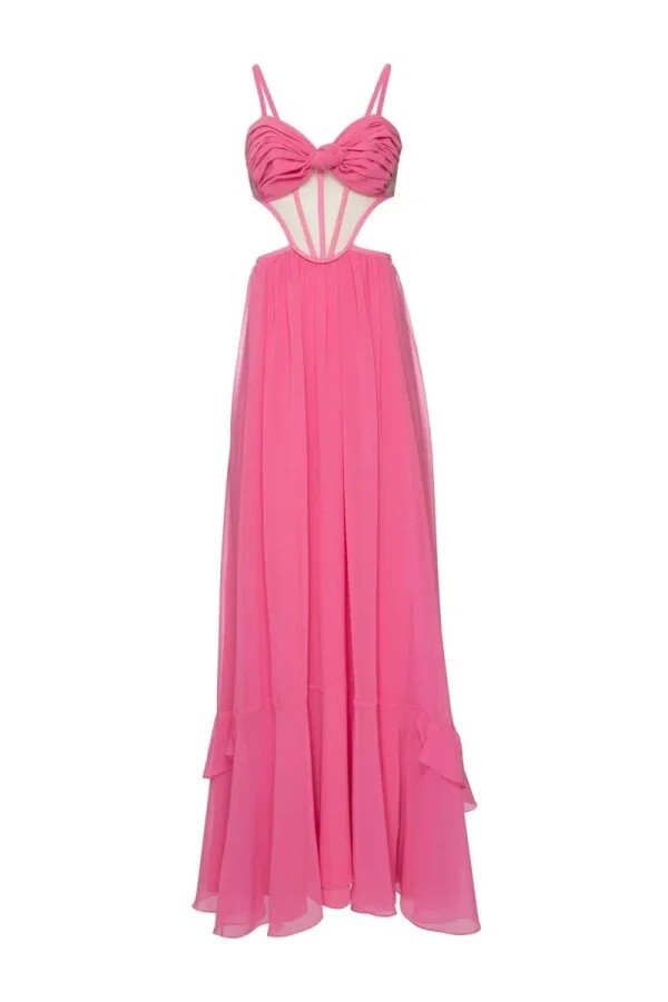 VESTIDO LARGO EN CHIFFON IRIS ROSA - Imagen 5