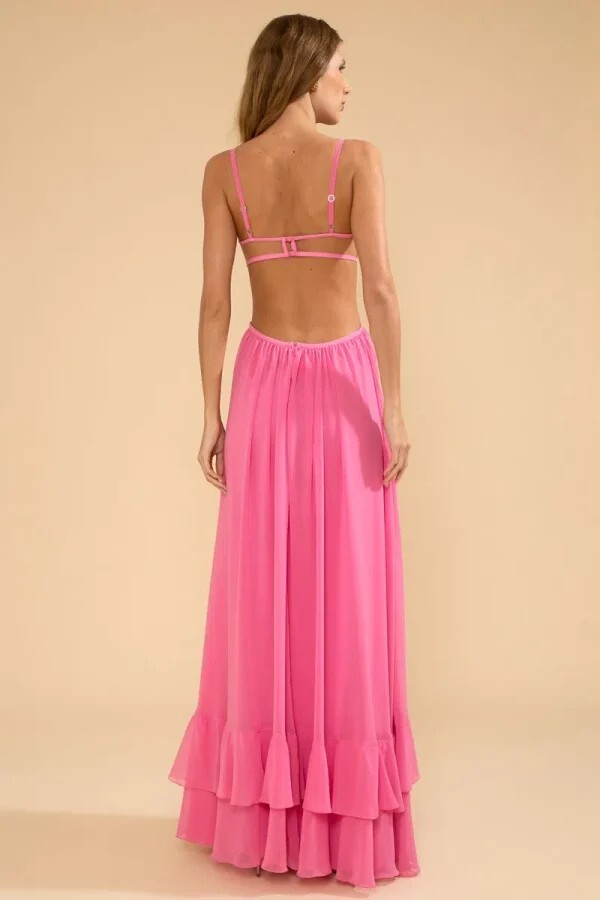 VESTIDO LARGO EN CHIFFON IRIS ROSA - Imagen 7