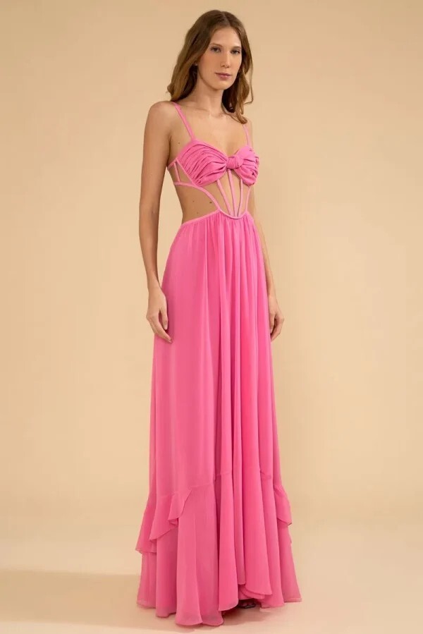 VESTIDO LARGO EN CHIFFON IRIS ROSA - Imagen 3