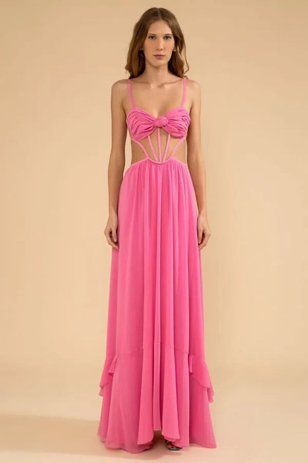VESTIDO LARGO EN CHIFFON IRIS ROSA - Imagen 2