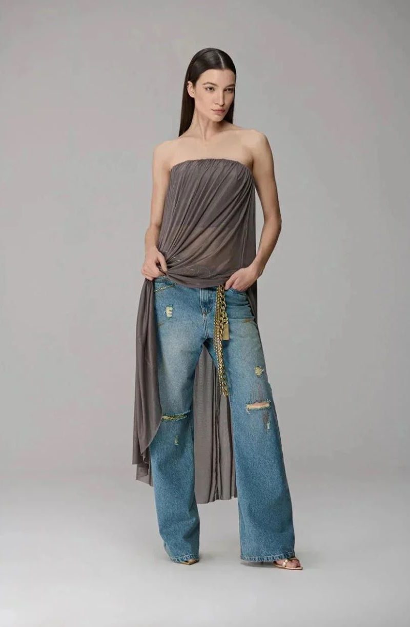 CALÇA JEANS RETA DESTROYED
