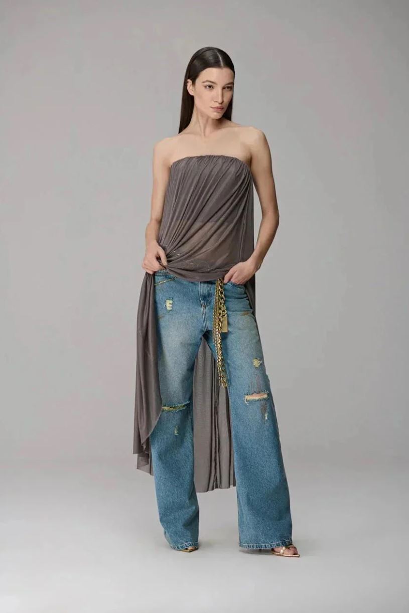 CALÇA JEANS RETA DESTROYED
