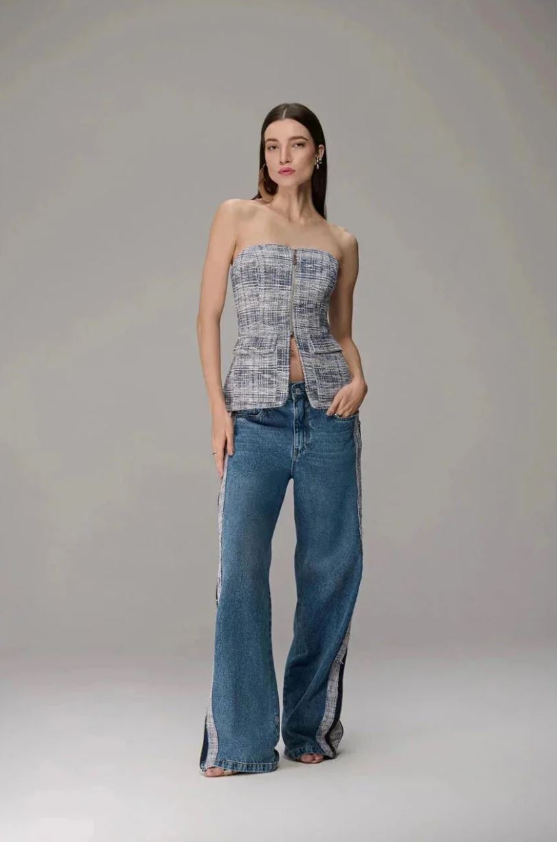 CALCA JEANS MIX TEXTURE