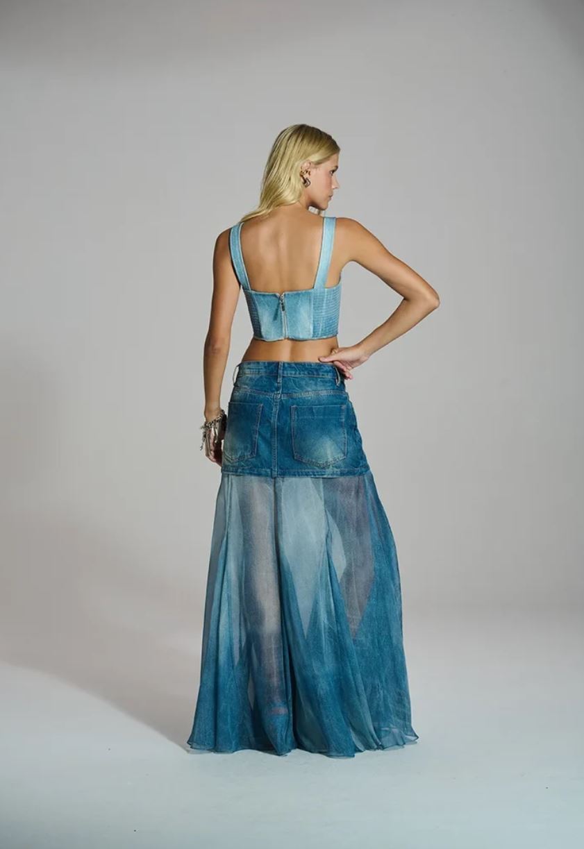 CORSELET COM ALÇA WASHED DENIM - Imagen 2