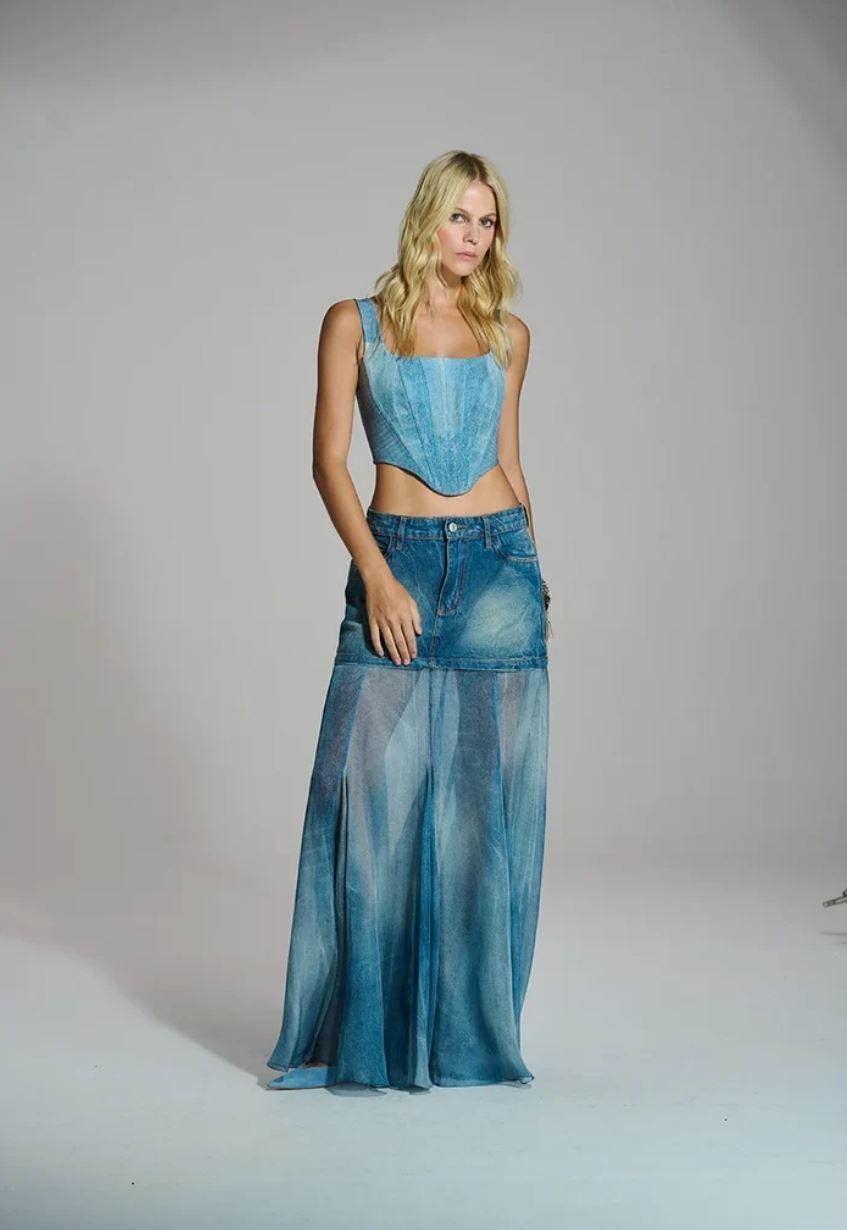 CORSELET COM ALÇA WASHED DENIM - Imagen 3